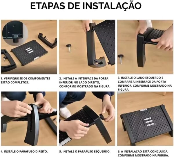 Apoio Ergonômico Para os Pés Apoio Descanso Suporte de Escritório Ergonômico NR 17 Para Pés Com Massageador e 6 Níveis de Altura Superfície Antiderrapante - Imagem 3