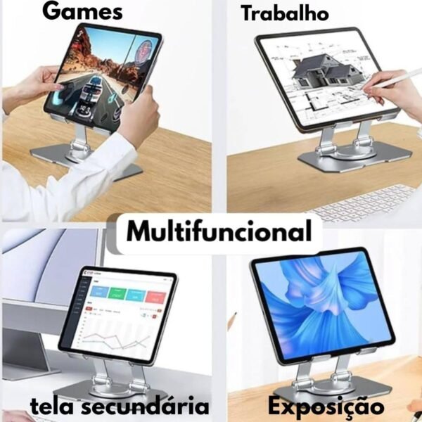 Suporte Para Tablet Smartphone Notbook, Mesa Metal Resistente Articulado, Suporte de Ipad, Pedestal Portátil Ajustável Dobrável Giratório 360° de alumínio Premium - Imagem 3