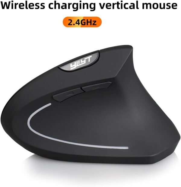 2.4G Rato Vertical Recarregável Sem Fio Rato Ergonômico Rato Óptico 3 Níveis de DPI Ajustáveis/Plug&Play Preto - Imagem 2