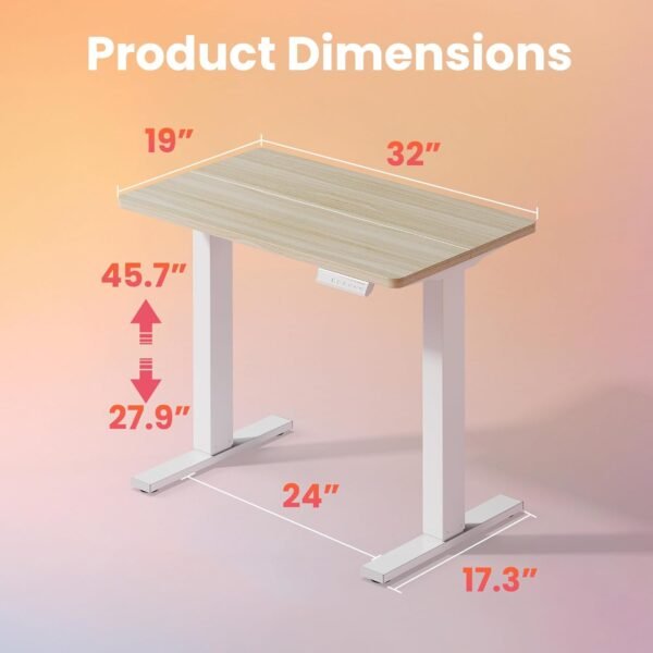 AMADA HOMEFURNISHING Mesa elétrica pequena, altura ajustável, 81 cm, 4 configurações de altura de memória, mesa de pé para escritório doméstico e estação de trabalho de computador, nogueira clara - Imagem 2