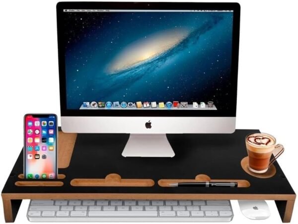ARTMOVELAR - Mesa Base para Monitor - Suporte para Computador com Apoio para Objetos - Suporte de Monitor e TV, Organizador de Mesa, Organização e Decoração de Apartamento e Casa, Home Office - Preto