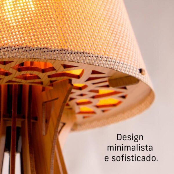 Abajur Luminária Mesa Madeira MDF Sala Quarto Criado Mudo (carvalho, cônica) - Imagem 2