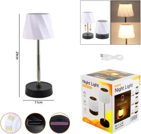 Abajur Luminária de Mesa LED Dimerizável Recarregável – Luz Branca Quente Elegante - Imagem 2