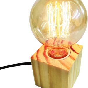 Abajur Madeira Rústico Pinus Cubo Quadrado Luminária de Mesa