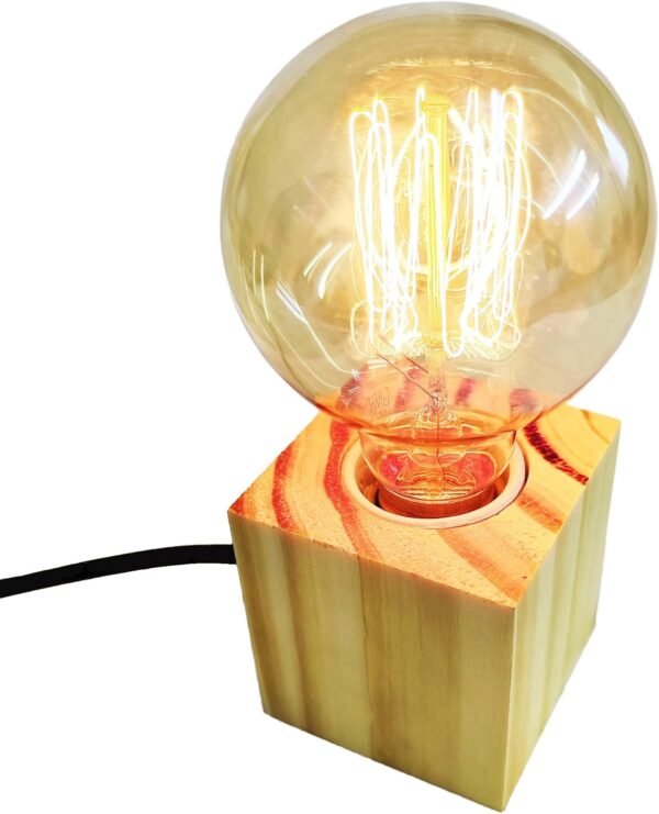 Abajur Madeira Rústico Pinus Cubo Quadrado Luminária de Mesa