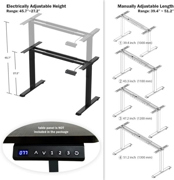 Aldeepo Moldura de mesa de computador ajustável elétrica, pernas de mesa ajustáveis em pé, apenas base de mesa em pé, moldura de mesa para casa e escritório (preto) - Imagem 2