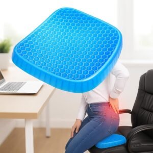 Almofada Gel Ortopédica para Assento, Design Colmeia, Suporte até 100kg, AzulOrtopédica Anatomica,Coluna,Cóccix,Acento,Nervo ciático,Dor nas costas,Cadeirante,Apoio lombar,Carro,Ergonômico,Lombar