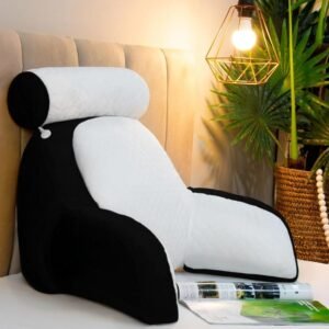 Almofada de Descanso Apoio lombar Travesseiro Encosto de costas para leitura na Cama, Almofada de Pescoço multiuso Ergonômico em Pelúcia 55cm x60cm (PRETO)