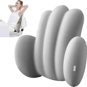 Almofada de apoio lombar para cadeira de escritório, almofada de apoio para as costas em forma de concha portátil, multi-zona, ergonômica, respirável, espuma viscoelástica 41 x 13 x 13 cm (cinza