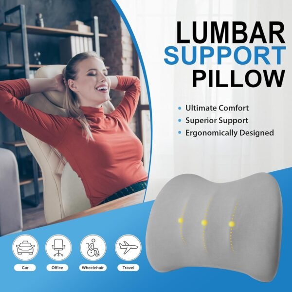 Almofada de suporte lombar para carro, almofada lombar de espuma viscoelástica para alívio da dor lombar - almofada para dirigir, suporte de cadeira para cadeira de carro, cadeira de rodas - cinza - Imagem 2