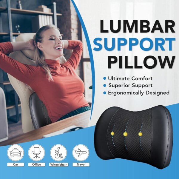 Almofada de suporte lombar para carro, almofada lombar de espuma viscoelástica para alívio da dor nas costas - almofada para dirigir, suporte de cadeira para cadeira de carro, cadeira de rodas - preta - Imagem 2