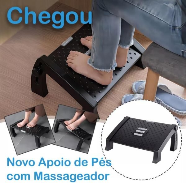 Apoio Ergonômico Para os Pés Apoio Descanso Suporte de Escritório Ergonômico NR 17 Para Pés Com Massageador e 6 Níveis de Altura Superfície Antiderrapante - Imagem 2