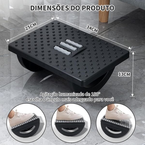Apoio para Pés, Apoio para pés ergonomico, Apoio de pé, Suporte pé, Rodas de Massagem Giratórias de 180 Graus, Apoio para Pés Embaixo Da Mesa, Preto - Imagem 2
