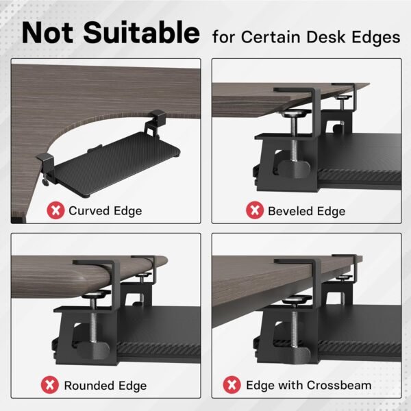 BONTEC KMT01 Bandeja de teclado sob a mesa, plataforma removível para teclado e mouse com grampo C, gaveta deslizante ergonômica de 65 x 30 cm, fibra de carbono preta - Imagem 2