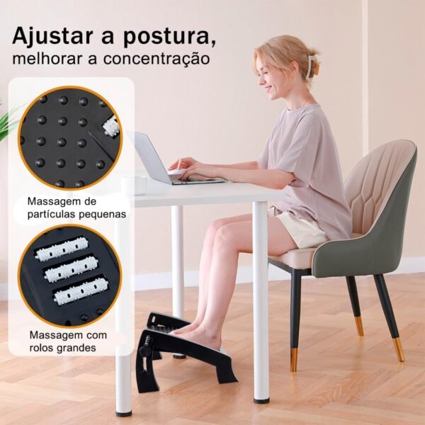 Banquinho Apoio Para Os Pés Embaixo Da Mesa Com Altura Ajustável Em 6 Posições Ergonômico Com Rodas De Massagem Descanso Para Os Pés – Pink Bazar - Imagem 2