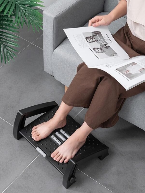 Banquinho Apoio Para Os Pés Embaixo Da Mesa Com Altura Ajustável Em 6 Posições Ergonômico Com Rodas De Massagem Suporte De Carga 8kg - Imagem 2