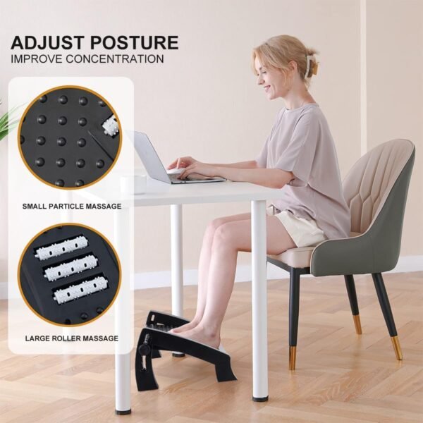 Banquinho Apoio Para Os Pés Embaixo Da Mesa Com Altura Ajustável Em 6 Posições Ergonômico Com Rodas De Massagem Suporte De Carga 8kg Banquinho De Vaso Sanitário Preto - Imagem 2