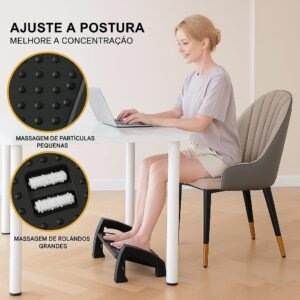 Banquinho Apoio para Pés Ergonômico - Lindo e Confortável – Suporte para os Pés Ajustável e Massageador Preto. Descanso para pés