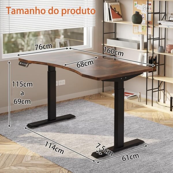 Barhoss Escrivaninhas,Mesa Elevatória Elétrica,Mesa ajustável 160 x76cm,Motor duplo, Mesa de escritório em casa,Altura ajustável, Gama de ajuste de altura 69-115cm - Imagem 2