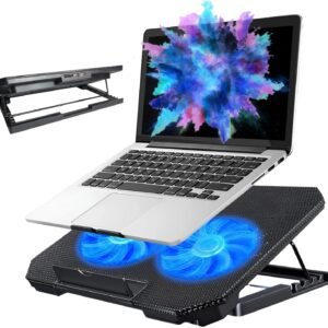 Base para Notebook com Cooler, 2 Ventiladores LED Azul, Suporte Ajustável 12-17 Polegadas, 35,7 x 26,2 cm