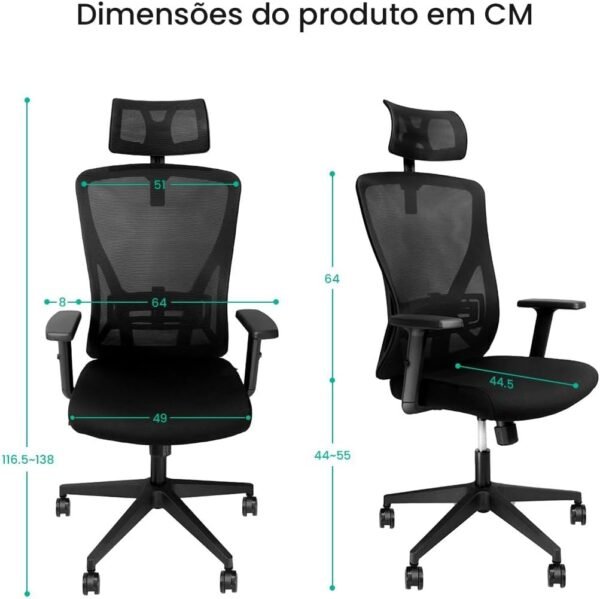 CRIVELO, Cadeira de Escritório Presidente Reclinável com Trava em 3 Posições, Ergonômica, Giratória, Gamer ERGO I Preto - Imagem 2