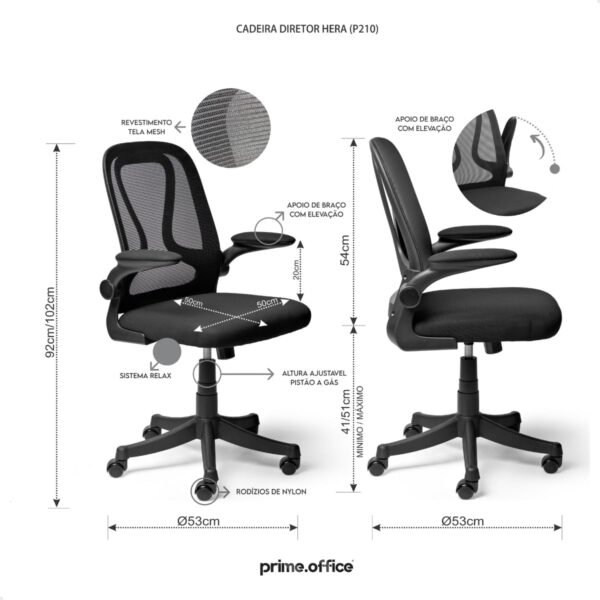 Cadeira De Escritório Diretor Preta Giratória Com Tela Mesh prime.office P210 HERA - Imagem 2