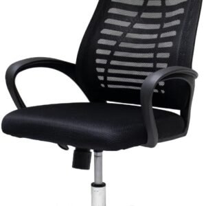 Cadeira De Escritório Presidente Simples Ergonômica Tela Mesh Simples Com Apoio e Sistema Relax Ribs Preta