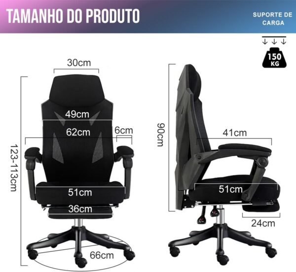Cadeira De Escritorio Python Fly, Design Estilo Gamer, Tecido Respirável, Design Ergonômico (Preto) - Imagem 2