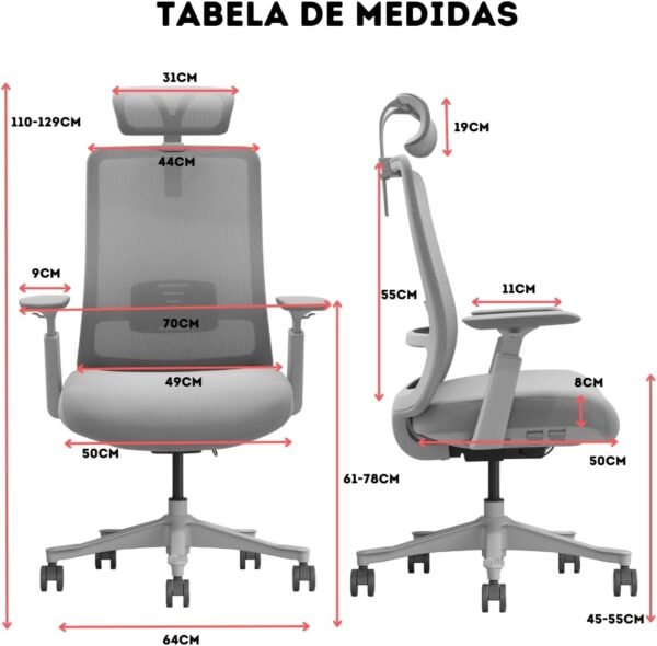 Cadeira De Escritório V1 Connect Giratória Ergonômica 10 Ajustes Relax 150kg (Cinza) - Imagem 2