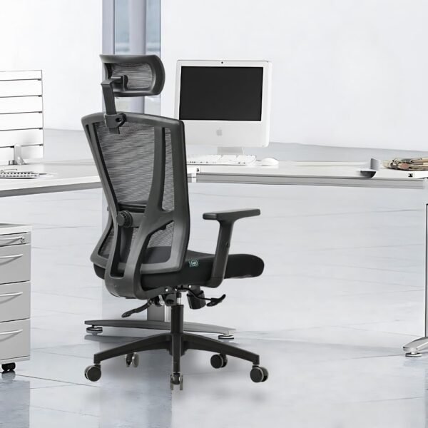 Cadeira Ergonômica ErgoMesh, Giratória, para Escritório e Home Office, com Encosto Reclinável com trava, Apoio de Cabeça, Apoio Lombar, Preto - Imagem 2