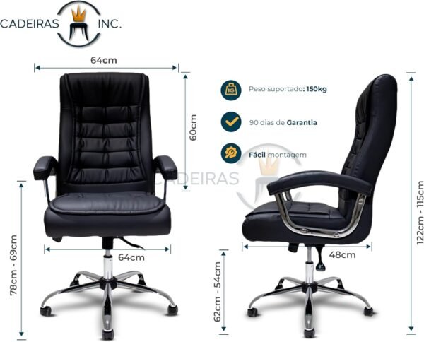 Cadeira Ergonômica para Escritório Escrivaninha Presidente Big Com 42 Molas Ensacadas, Pillow Top no Assento e Encosto, Cadeiras Inc Executiva Preta - Imagem 2