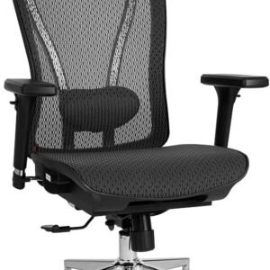 Cadeira Escritório Ergonomica DT3 Moira com revestimento Mesh Vidartex™, estrutura em alumínio, apoio de cabeça 3D, braços 3D, apoio lombar almofadado, suporta até 130kg e altura máx. de 1,85m(Black)