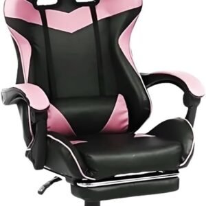 Cadeira Escritório Gamer Ergonômica Reclinável Confortável Com Rodinha E Apoio Para Os Pés(Rosa)