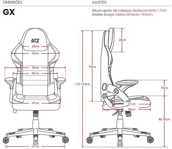 Cadeira Gamer DT3 GX, reclinável, apoio de cabeça ajustável, apoios de braços com ajuste de profundidade, revestimento em tecido Max2Weave™, suporta até 110kg e altura máx. de 1,75m (Red) - Imagem 2