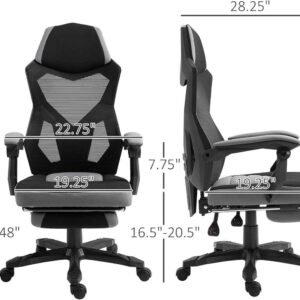 Cadeira Gamer Ergonômica, Encosto Reclinável, Apoio de Braços Ajustável, Suporte Lombar, Preto e Branca - Suporta 120kg