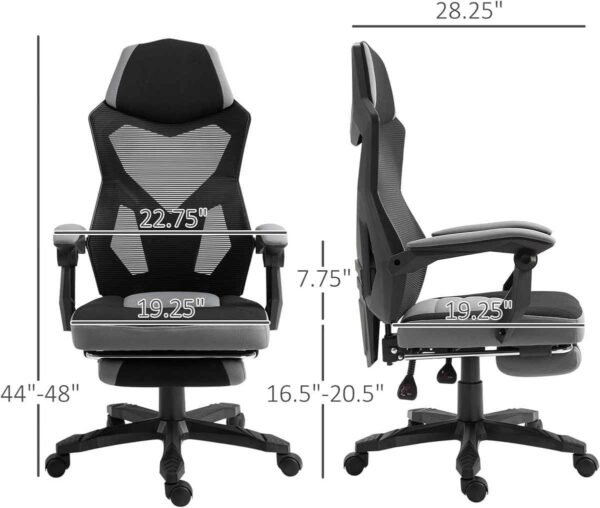 Cadeira Gamer Ergonômica, Encosto Reclinável, Apoio de Braços Ajustável, Suporte Lombar, Preto e Branca - Suporta 120kg