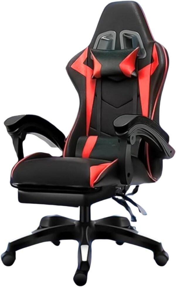 Cadeira Gamer Ergonômica Reclinável em Couro Sintético – Vermelha e Preta, Confortável com Apoio de Braço, Ajuste de Altura, Ideal para Jogos, Escritório e Home Office