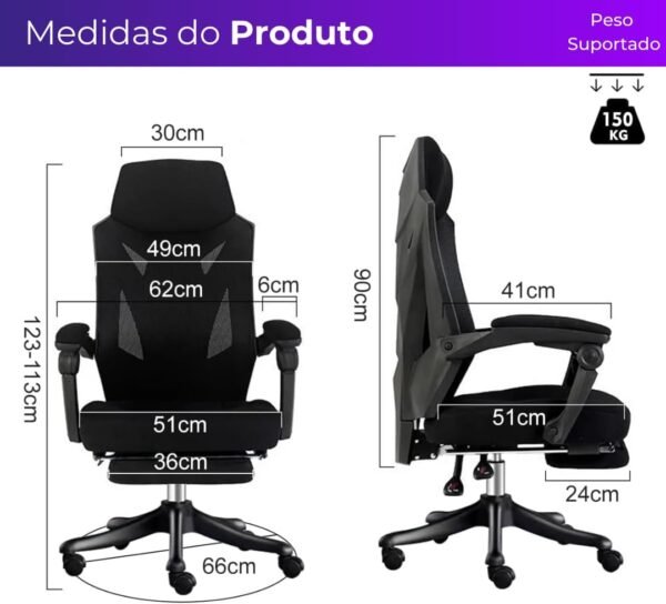 Cadeira Gamer Fox Racer Design Estilo Gamer Tecido Respirável Design Ergonômico (Branco/Preto) - Imagem 2