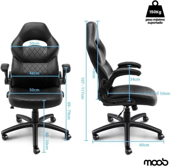 Cadeira Gamer Moob Horizon Giratória Com Função Relax e Braços Ajustáveis Preto - Imagem 2