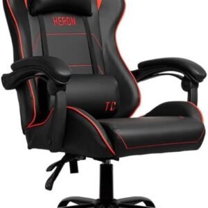 Cadeira Gamer TGT Heron TC | Espuma Moldada | Almofadas para Lombar e Pescoço | Suporta até 120kg | Ajuste de Inclinação | Braço Fixo | Preto e Vermelho | TGT-HRTC-BR02
