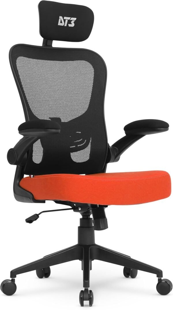 Cadeira Office DT3 Vita c/apoio de cabeça 2D, ergonomica e confortável com revestimento Mesh Spandex™+Tecido Softex™, braço retrátil até 90º, suporta até 120kg e altura máx. de 1,75m (Orange)