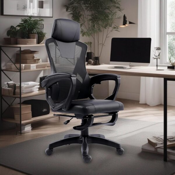 Cadeira Office Presidente Supreme - Cadeira Ergonômica Reclinável - Até120kg, Giratória, Inclinação 12 graus, Encosto com Tela Mesh, Espuma Dupla, Rodas de Duplo Giro - Preta - Imagem 2