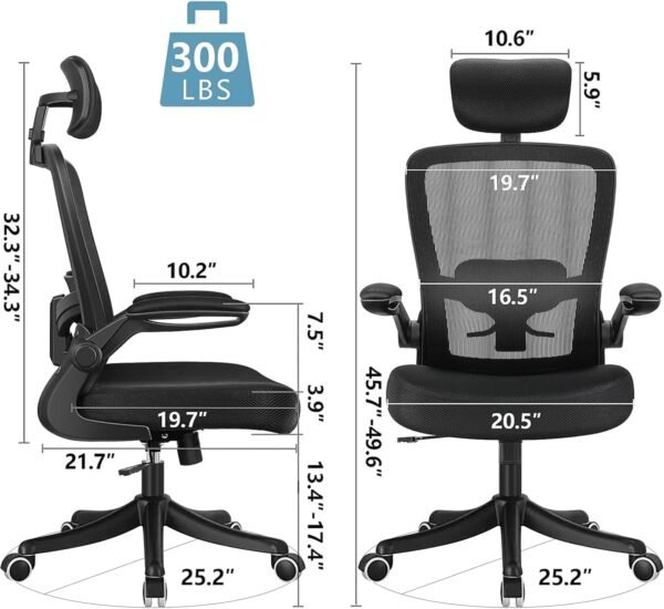 Cadeira Para Escritório, Design Ergonômico, Encosto de Cabeça Ajustável, A Almofada de Assento Espessada, Ajustada a 125°, Experiência de Suporte Atualizada (Preta) - Imagem 2