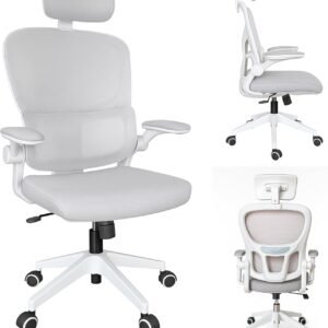 Cadeira de Escritório Ergonômica Branca Giratória, Malha Respirável, Suporte Lombar Regulavél, Estofado Mesh, Mecanismo de Elevação a Gás. Inclinação. Rodinhas silenciosas. | HYATTO OFFICE |
