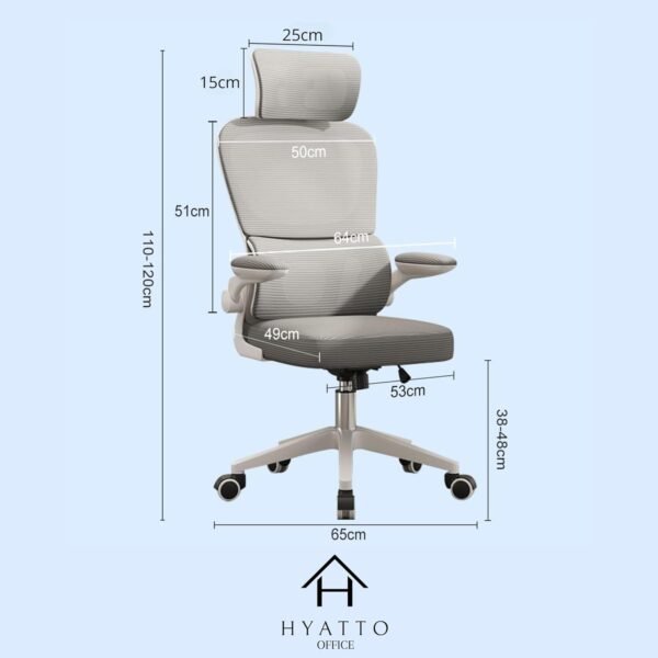 Cadeira de Escritório Ergonômica Branca Giratória, Malha Respirável, Suporte Lombar Regulavél, Estofado Mesh, Mecanismo de Elevação a Gás. Inclinação. Rodinhas silenciosas. | HYATTO OFFICE | - Imagem 2