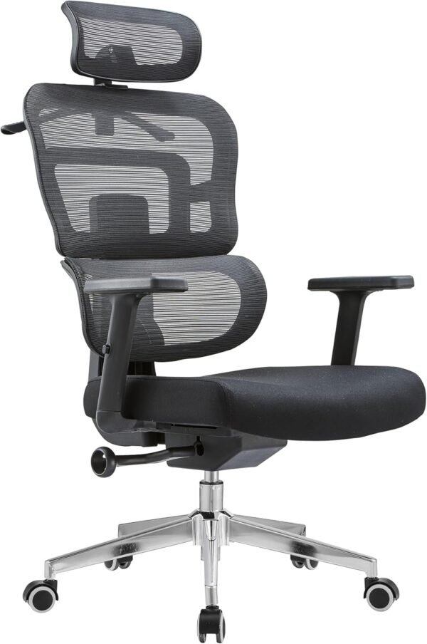 Cadeira de Escritório Ergonômica Duoffice Devon DU650, Encosto Alto Reclinável Ajustável em Tela, Apoio de Cabeça Ajustável, Base Cromada com Rodízios