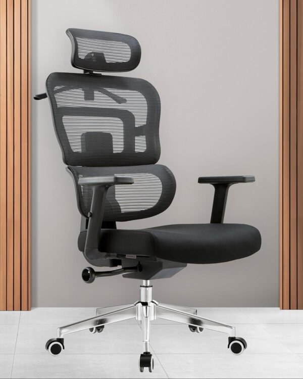 Cadeira de Escritório Ergonômica Duoffice Devon DU650, Encosto Alto Reclinável Ajustável em Tela, Apoio de Cabeça Ajustável, Base Cromada com Rodízios - Imagem 2