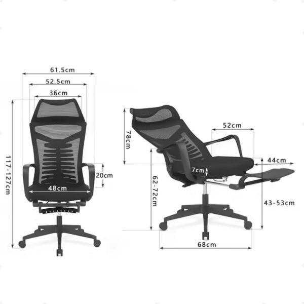 Cadeira de Escritório Ergonômica, Encosto Alto em Tela, Apoio para Braços, Ajustável, Preta - Imagem 2