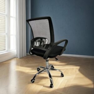 Cadeira de Escritório Ergonômica, Encosto em Tela Mesh, Base Cromada, Altura Ajustável 85-95cm, Preta 120kg