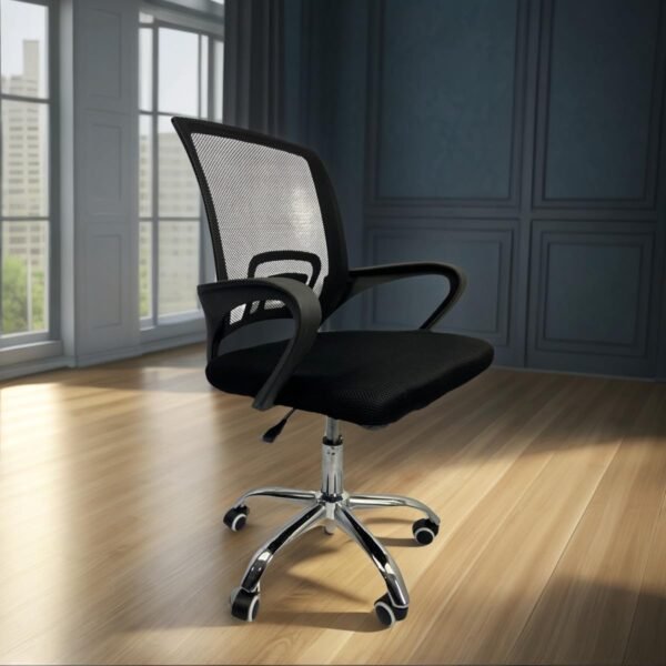 Cadeira de Escritório Ergonômica, Encosto em Tela Mesh, Base Cromada, Altura Ajustável 85-95cm, Preta 120kg - Imagem 2